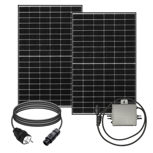 Mein Heimkraftwerk - Balkonkraftwerk-Komplettset aus 2 Solarmodulen, Wechselrichter und allen Anschlusskabeln